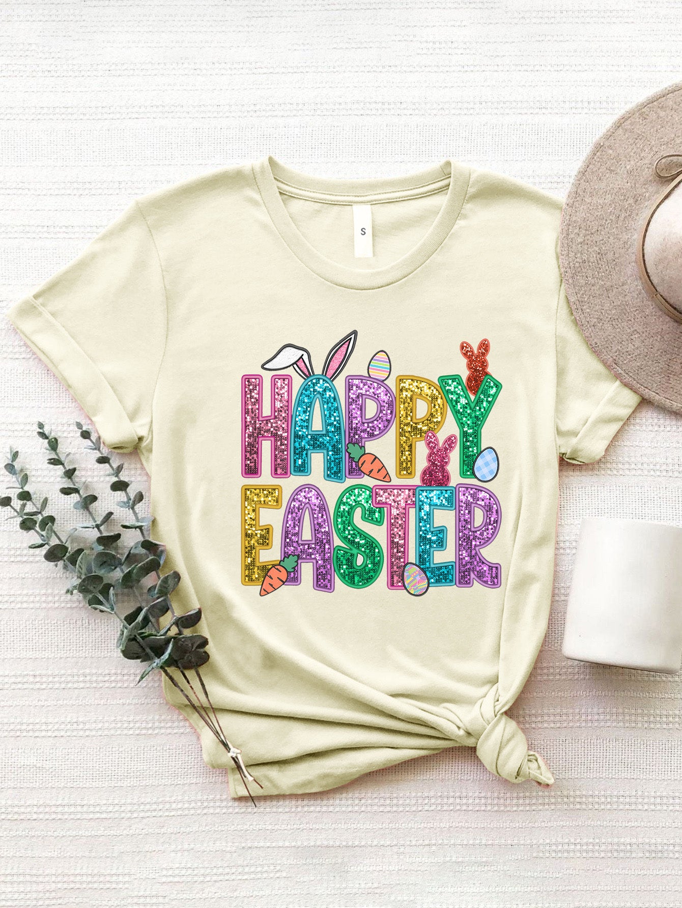 HAPPY EASTER Round Neck Short Sleeve T-Shirt