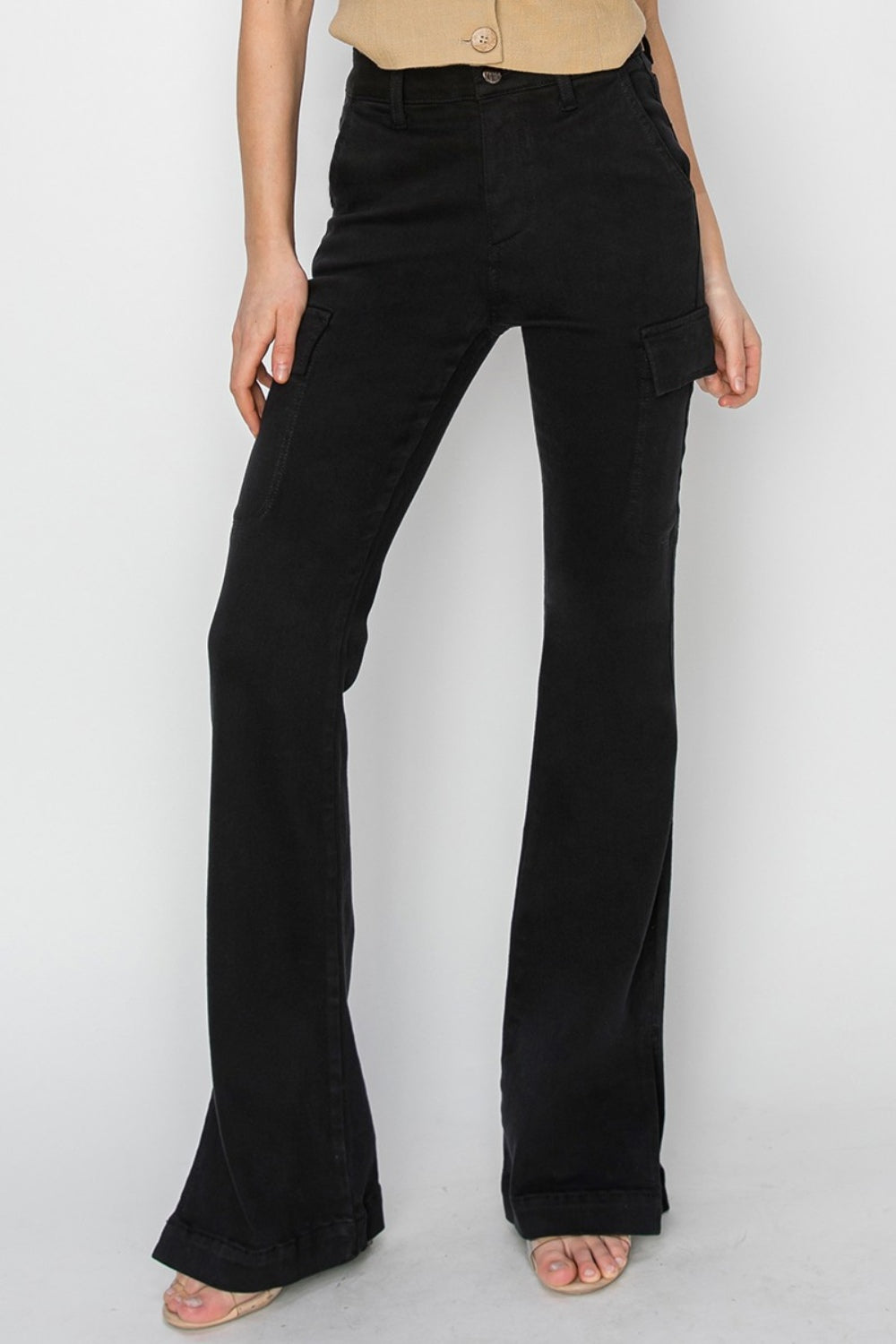 Risen Full Size High Rise Side Slit Cargo Bootcut Jeans *