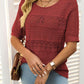 Openwork Round Neck Half Sleeve Knit Top