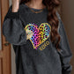 Dark Gray Leopard Heart Drop Shoulder Long Sleeve Sweatshirt