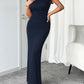 Devine Ruched Single Shoulder Short Sleeve Maxi Dress