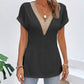 Slit Eyelet V-Neck Short Sleeve Blouse