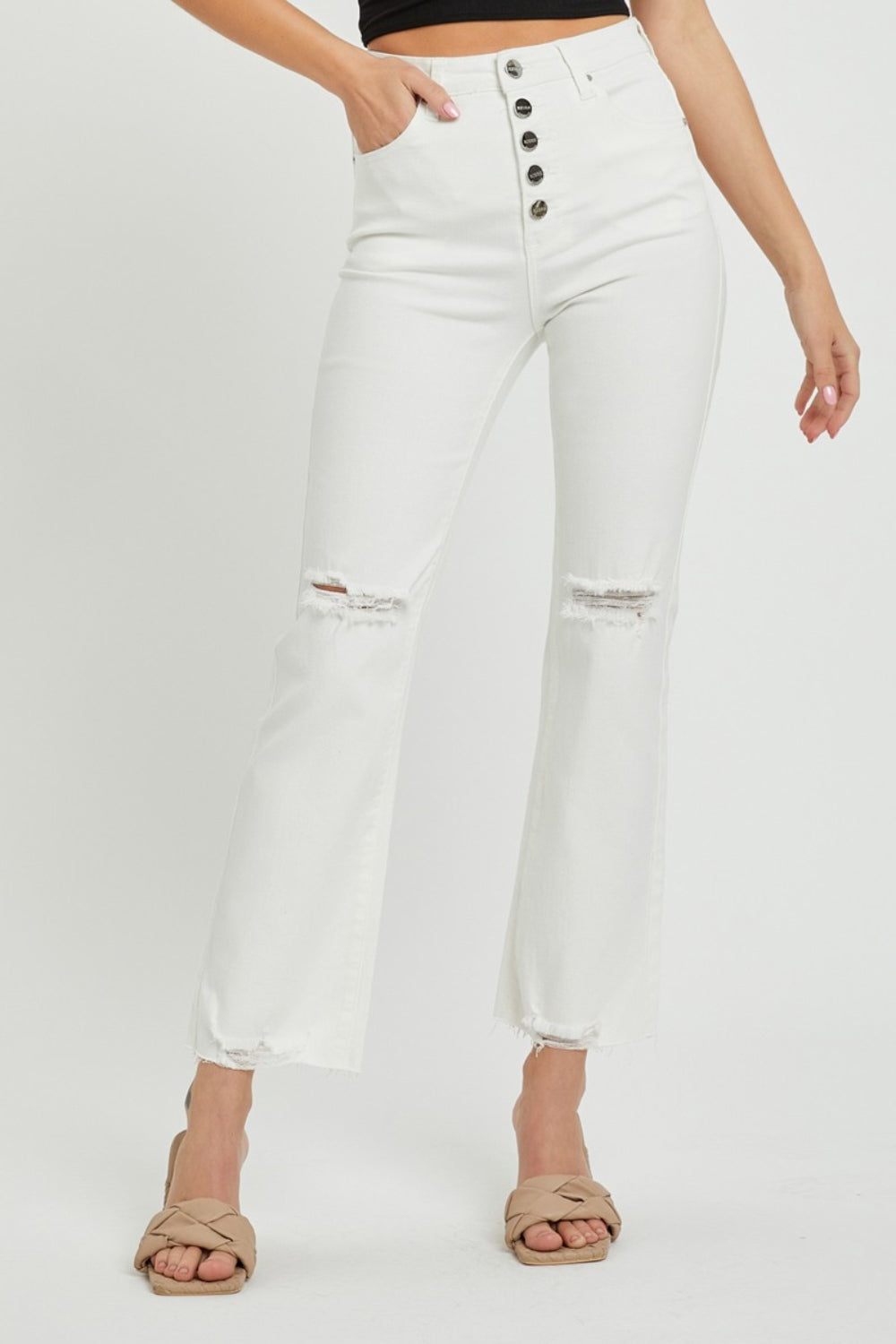 RISEN  Full Size High Rise Button Fly Straight Ankle Jeans *