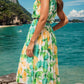 FULL SIZE Ruffled Printed Surplice Cap Sleeve Dress
