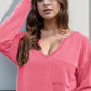 Double Take Striped Notched Long Sleeve T-Shirt
