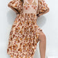 Plus Size Floral Printed Tie Neck Half Sleeve Midi Dress
