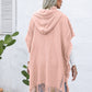 Fringe Trim Buttoned Hooded Poncho