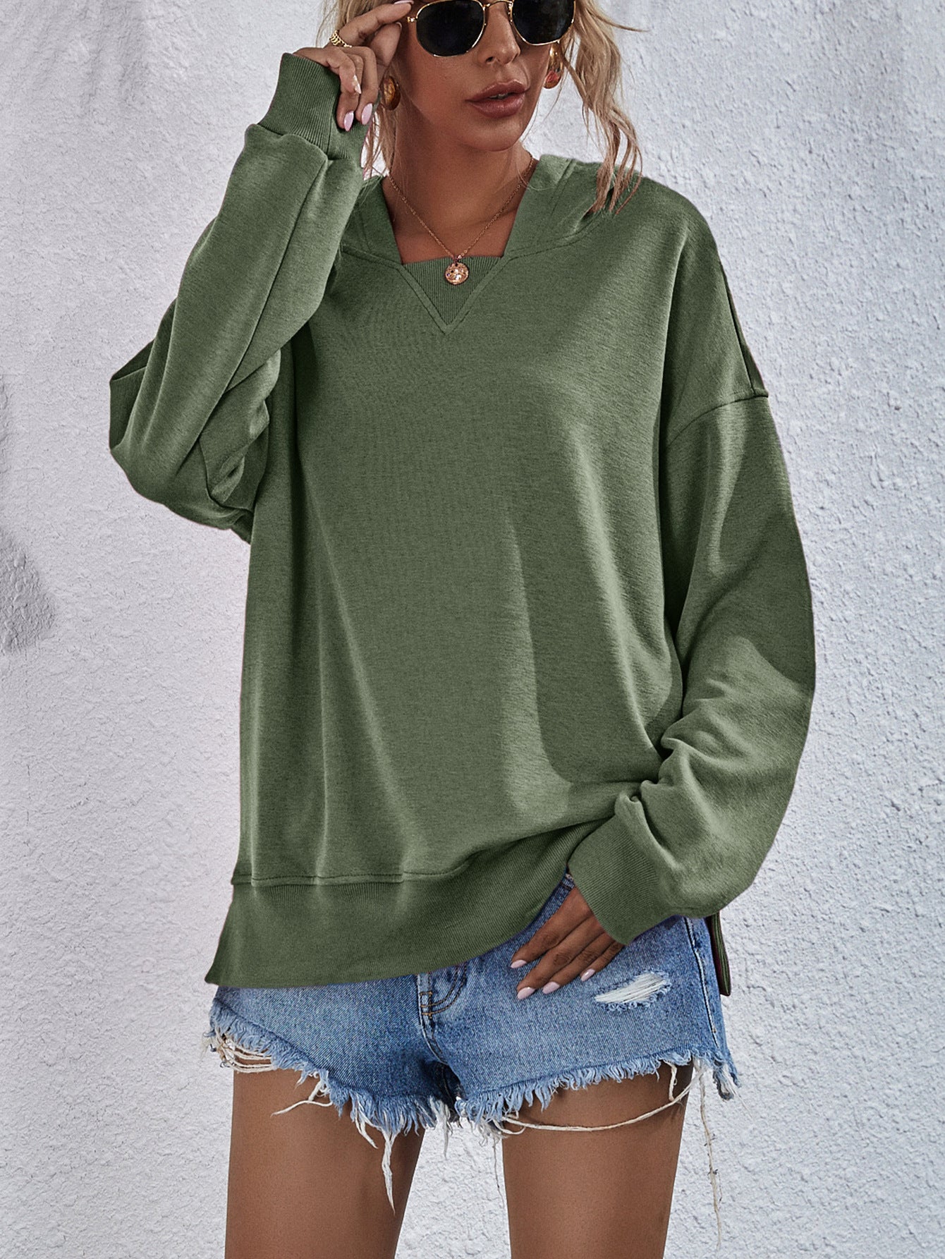 Malibu Dreams Dropped Shoulder Slit Hoodie