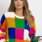 Color Block Round Neck Long Sleeve Sweater