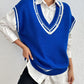 Pearl Trim Contrast V-Neck Sweater Vest