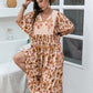 Plus Size Floral Printed Tie Neck Half Sleeve Midi Dress