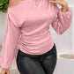Drawstring One Shoulder Long Sleeve Blouse