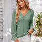 Applique V-Neck Flounce Sleeve T-Shirt