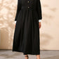 Plus Size Contrast Collared Neck Long Sleeve Midi Dress