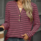 Full Size Striped Notched Long Sleeve T-Shirt