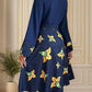 Printed Collared Neck Long Sleeve Dress