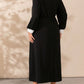 Plus Size Contrast Collared Neck Long Sleeve Midi Dress