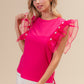 BiBi Pearl Decor Mesh Ruffle Sleeve Top - Brand BiBi