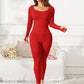 Scoop Neck Long Sleeve Active Jumpsuit