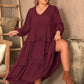 Plus Size Ruffled V-Neck Long Sleeve Dress