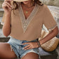 Full Size Lace Detail V-Neck Short Sleeve Blouse