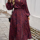 Devine Split Printed Surplice Long Sleeve Midi Dress