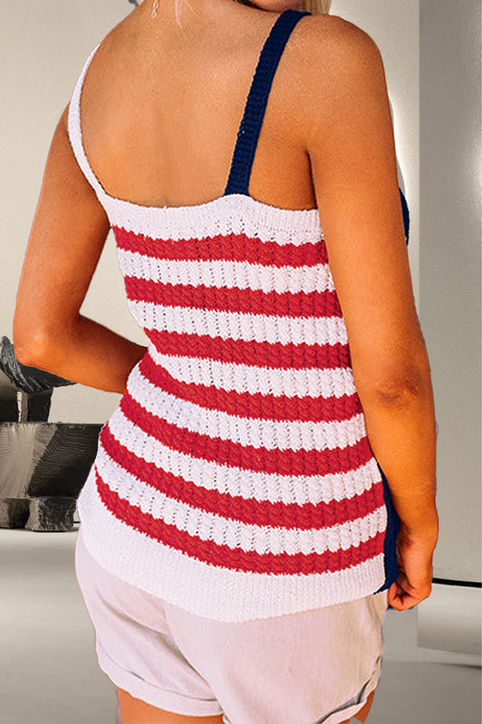 US Flag Theme V-Neck Knit Multicolor Cami