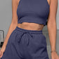 Full Size Round Neck Top and Drawstring Shorts Set