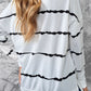 Slit Contrast Striped Round Neck Long Sleeve T-Shirt