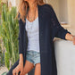 Openwork Side Slit Open Front Long Sleeve Cardigan