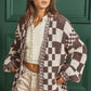 Checkered Open Front Long Sleeve Cardigan