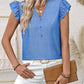 Ruffled Notched Cap Sleeve Blouse