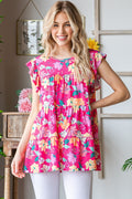 Heimish Full Size Floral Ruffle Sleeve Tiered Blouse *