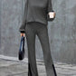 Contrast Round Neck Long Sleeve Top and Bootcut Pants Set