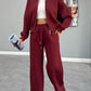 Baseball Collar Zip Up Top and Drawstring Paants Set