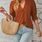 Full Size Notched Half Sleeve Blouse