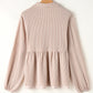 Corded Johnny Collar Long Sleeve Babydoll Blouse