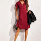 Full Size Notched Short Sleeve Lounge Dress