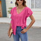 Full Size Ruffled V-Neck Short Sleeve Top