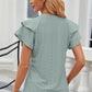 Full Size Eyelet Notched Flutter Sleeve T-Shirt