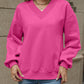 V-Neck Long Sleeve Dropped Shoulder Sweatshirt