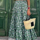 Full Size Tiered Printed Elastic Waist Skirt