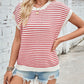 Lovelet Striped Round Neck Cap Sleeve Sweater