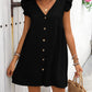 Full Size Button Up V-Neck Cap Sleeve Mini Dress