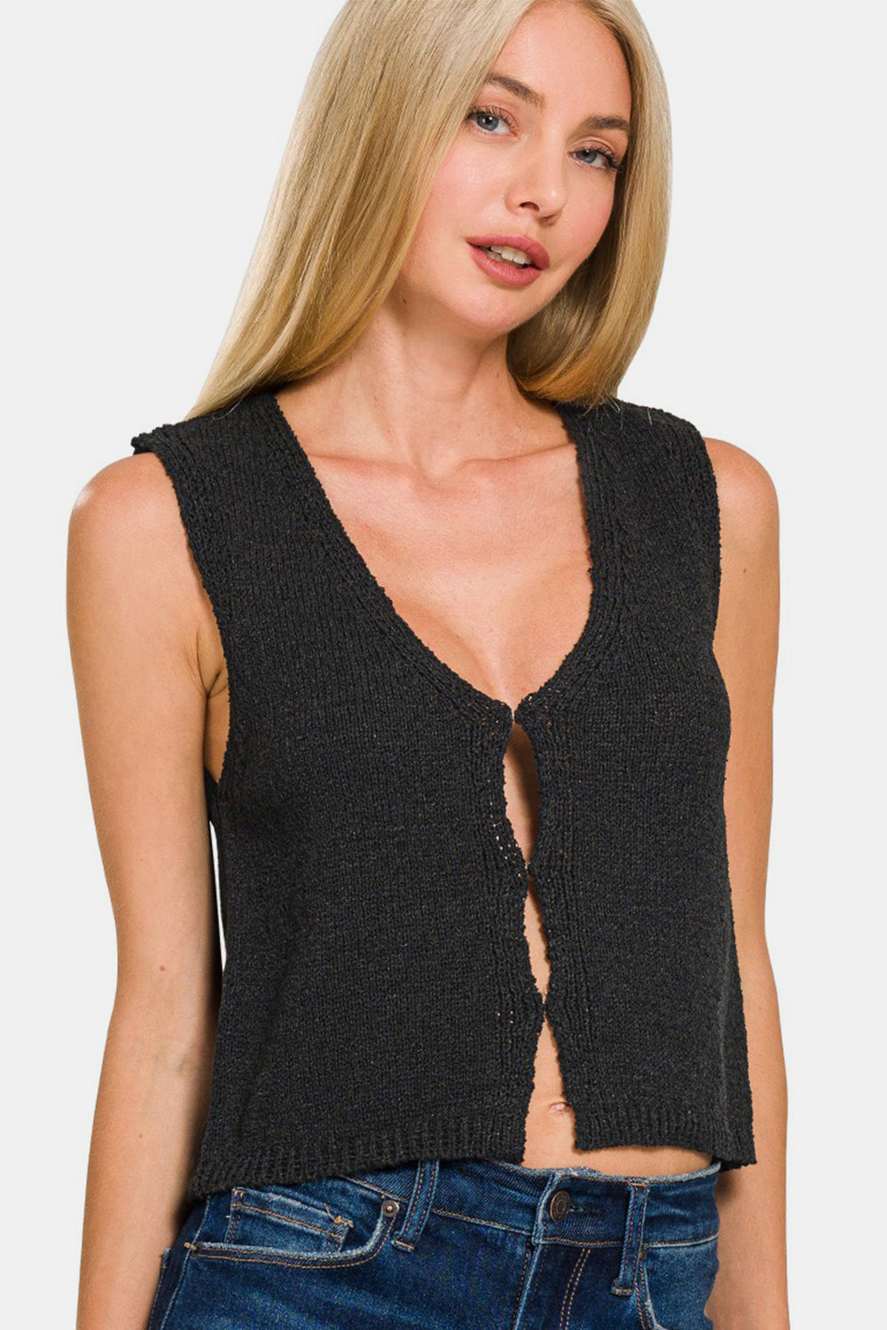 Zenana Hook and Eye Closure V-Neck Sweater Vest *