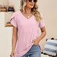 Eyelet Petal Sleeve V-Neck Knit Top