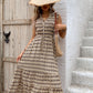 Tan Printed Johnny Collar Midi Dress