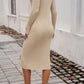 Devine Slit V-Neck Long Sleeve Midi Dress