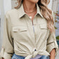 Solid Color Collared Neck Long Sleeve Shirt