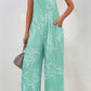 Beautiful Bea Printed Wide Strap Turquoise Jumpsuit